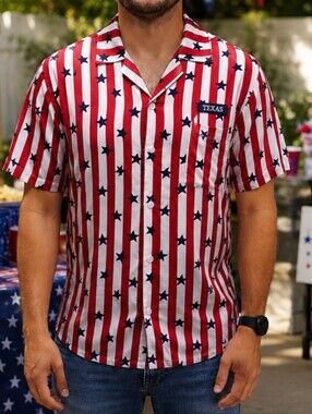Home Free Patriotic Stars & Stripes "TEXAS" patch Button-Front Shirt Size Medium